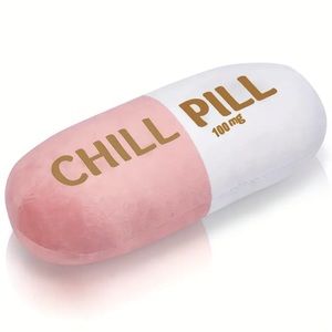 Chill pill throw pillow. Pink + white.